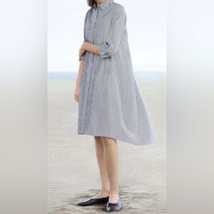 Uniqlo Black White Striped Midi A line Dress Sz XS